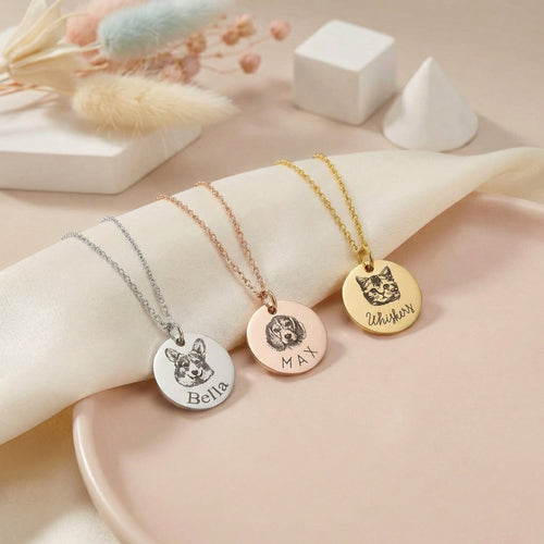 Egyedi fényképes gravírozott nyaklánc saját kisállat fotóval és névvel
