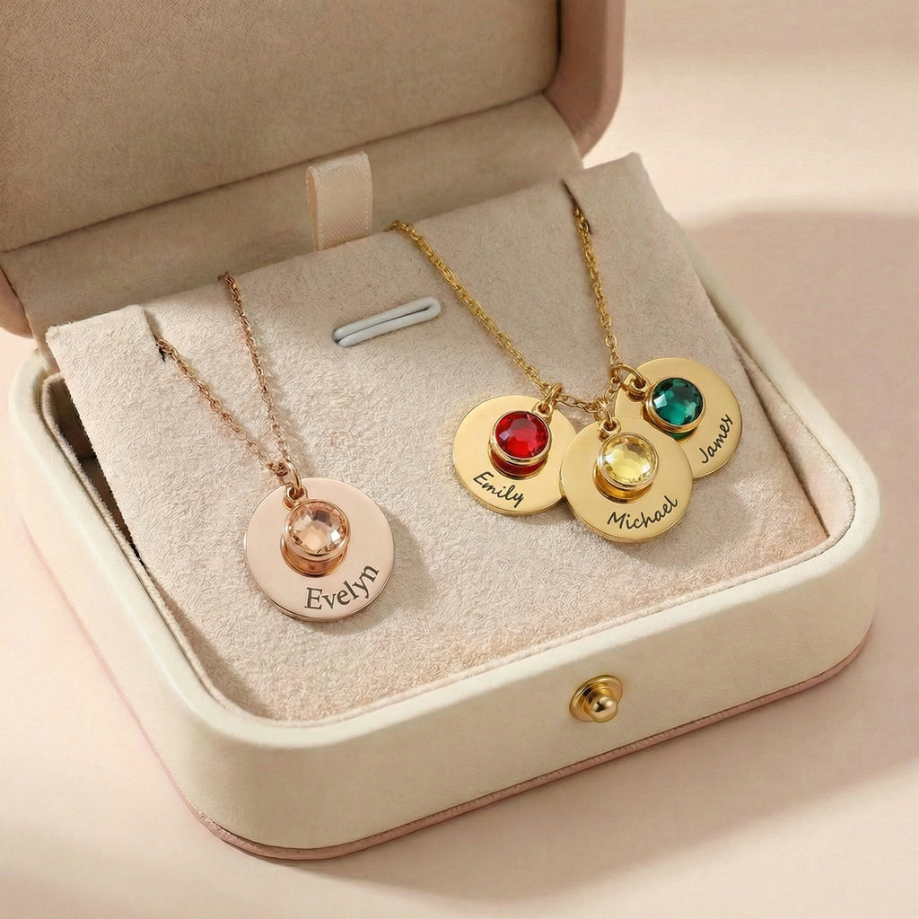 Egyedi gravírozott nyaklánc saját névvel,születési kővel