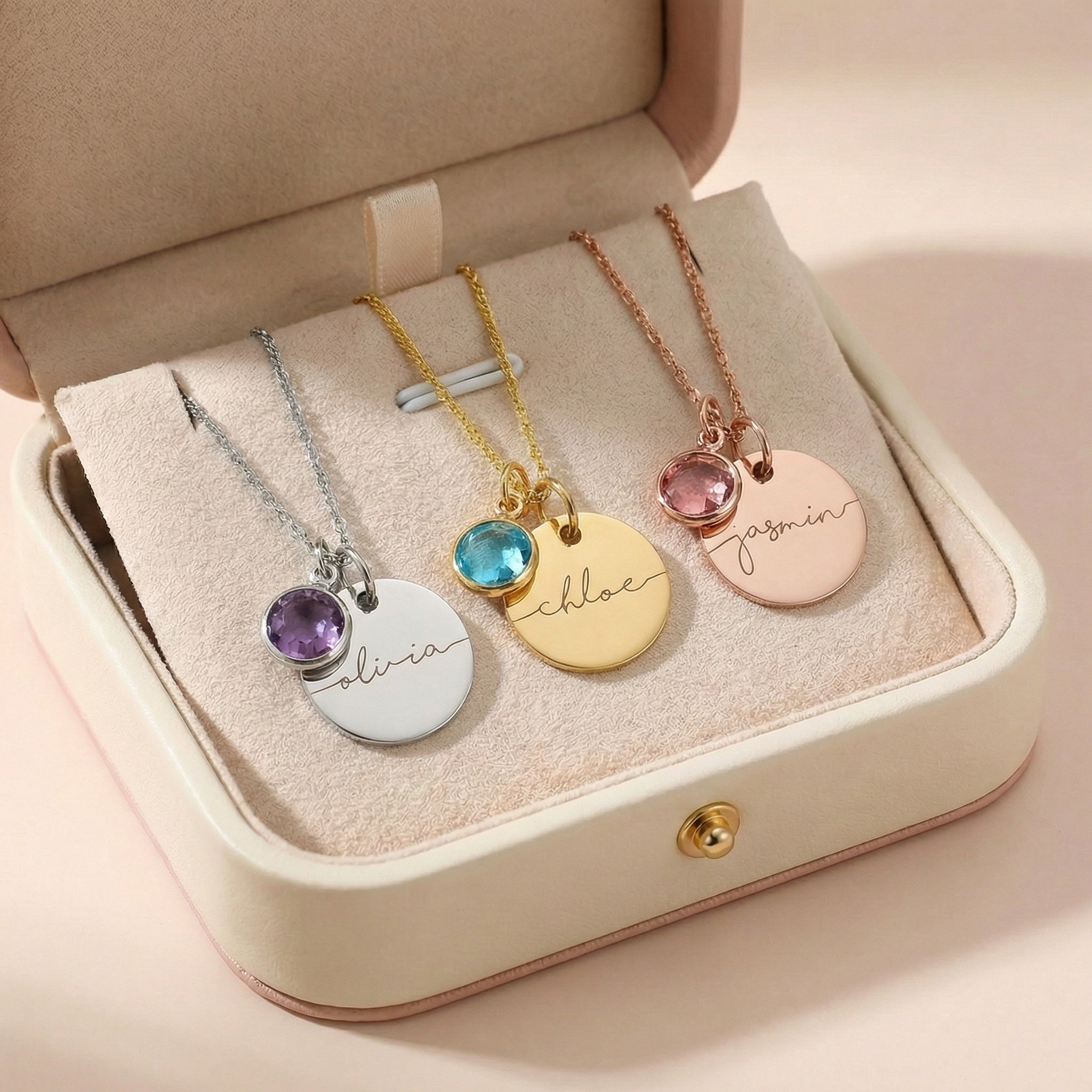 Egyedi gravírozott nyaklánc saját névvel,születési kővel