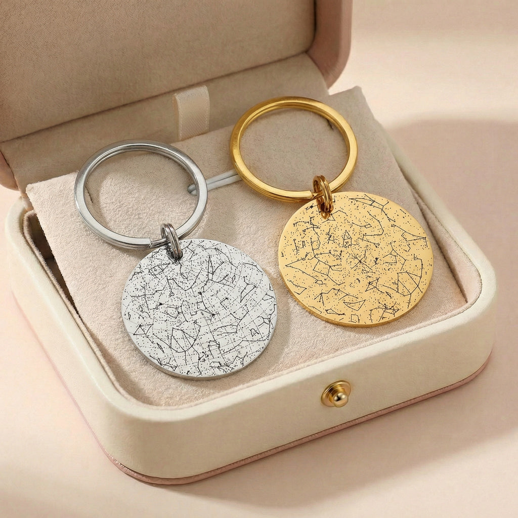 Gravírozható egyedi kulcstartó csillag térképpel