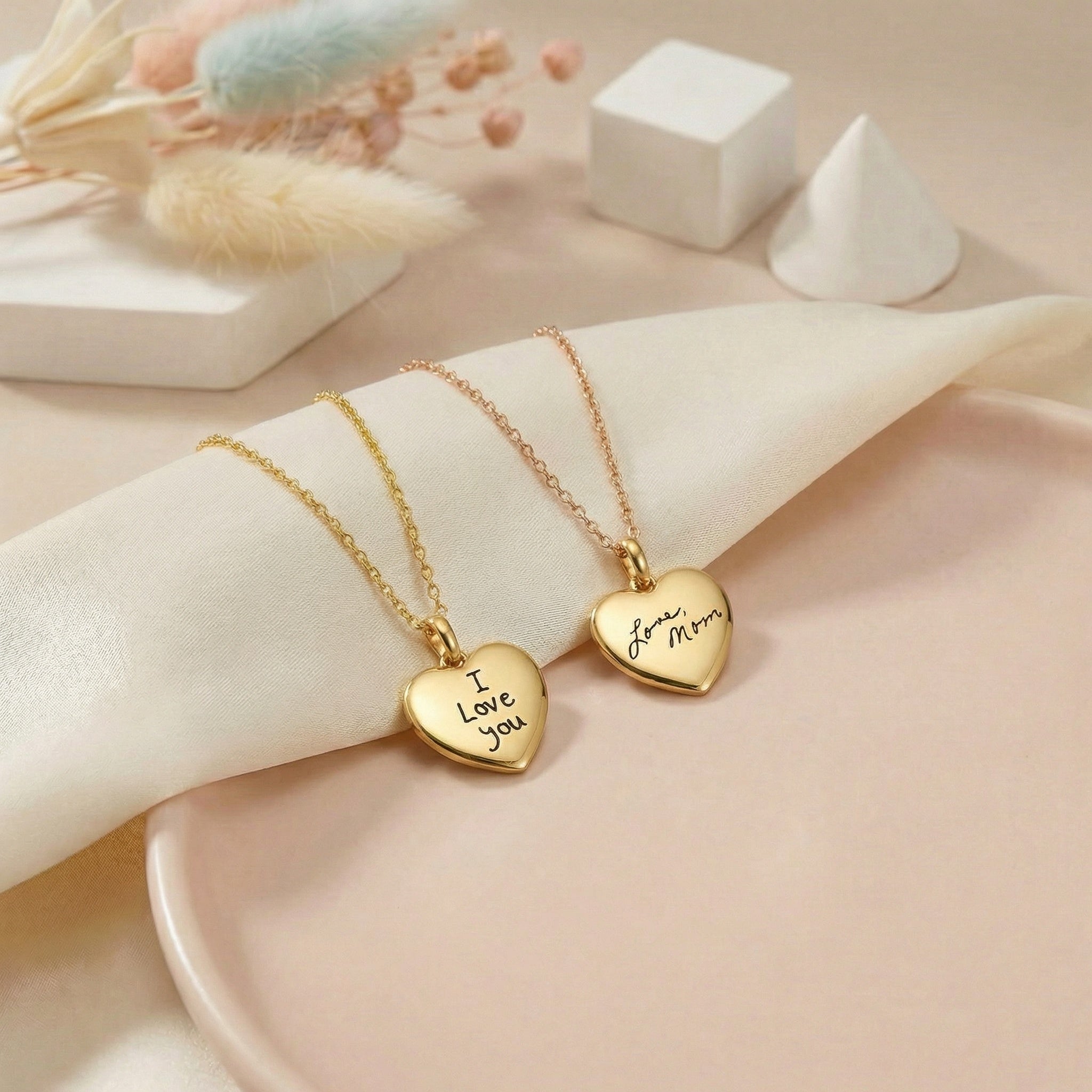 Egyedi gravírozott szív alakú nyaklánc saját kézírással,üzenettel