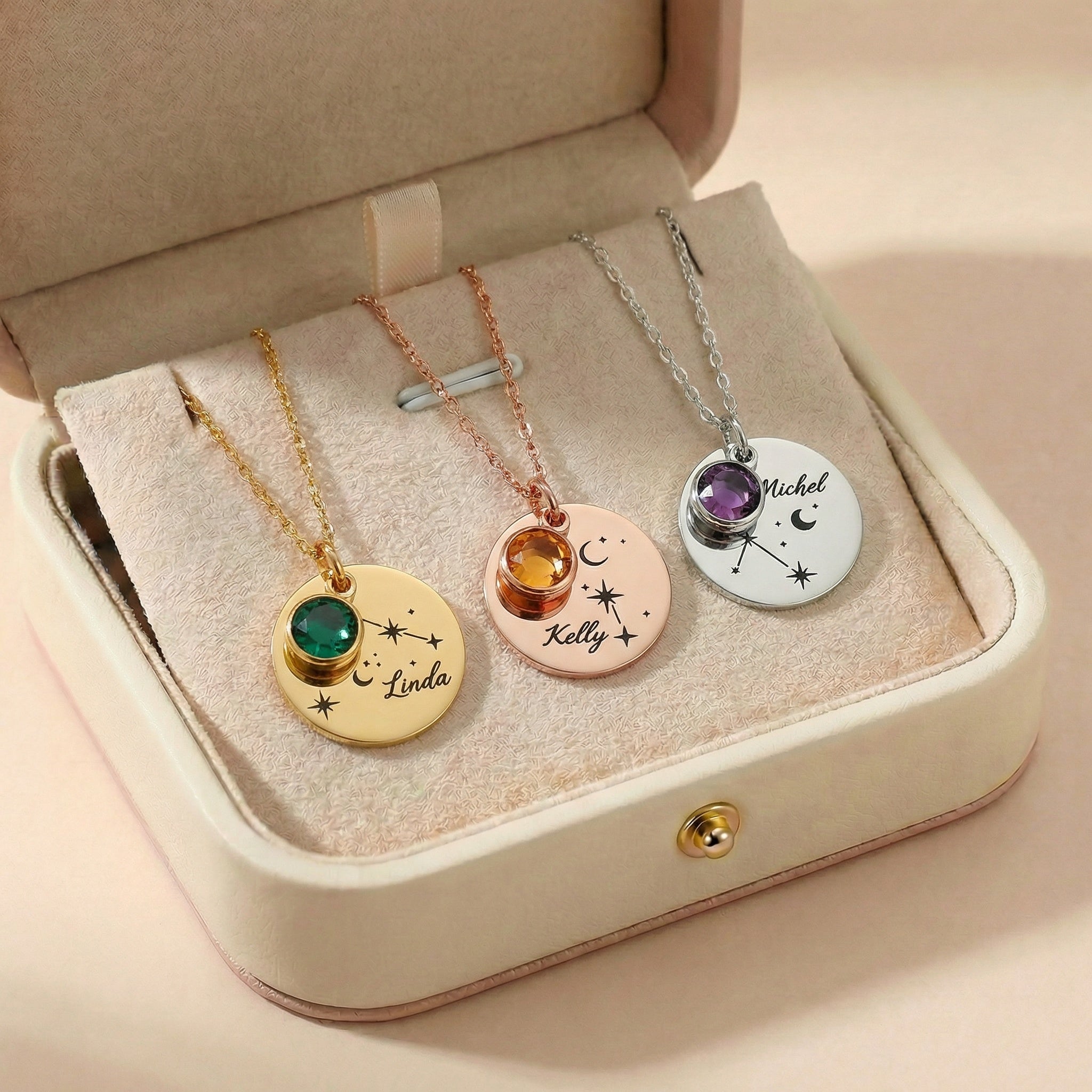 Egyedi gravírozott zodiac csillagjegy nyaklánc születési kővel