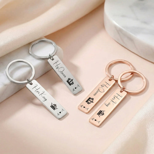 Egyedi gravírozható páros kulcstartó King and Queen