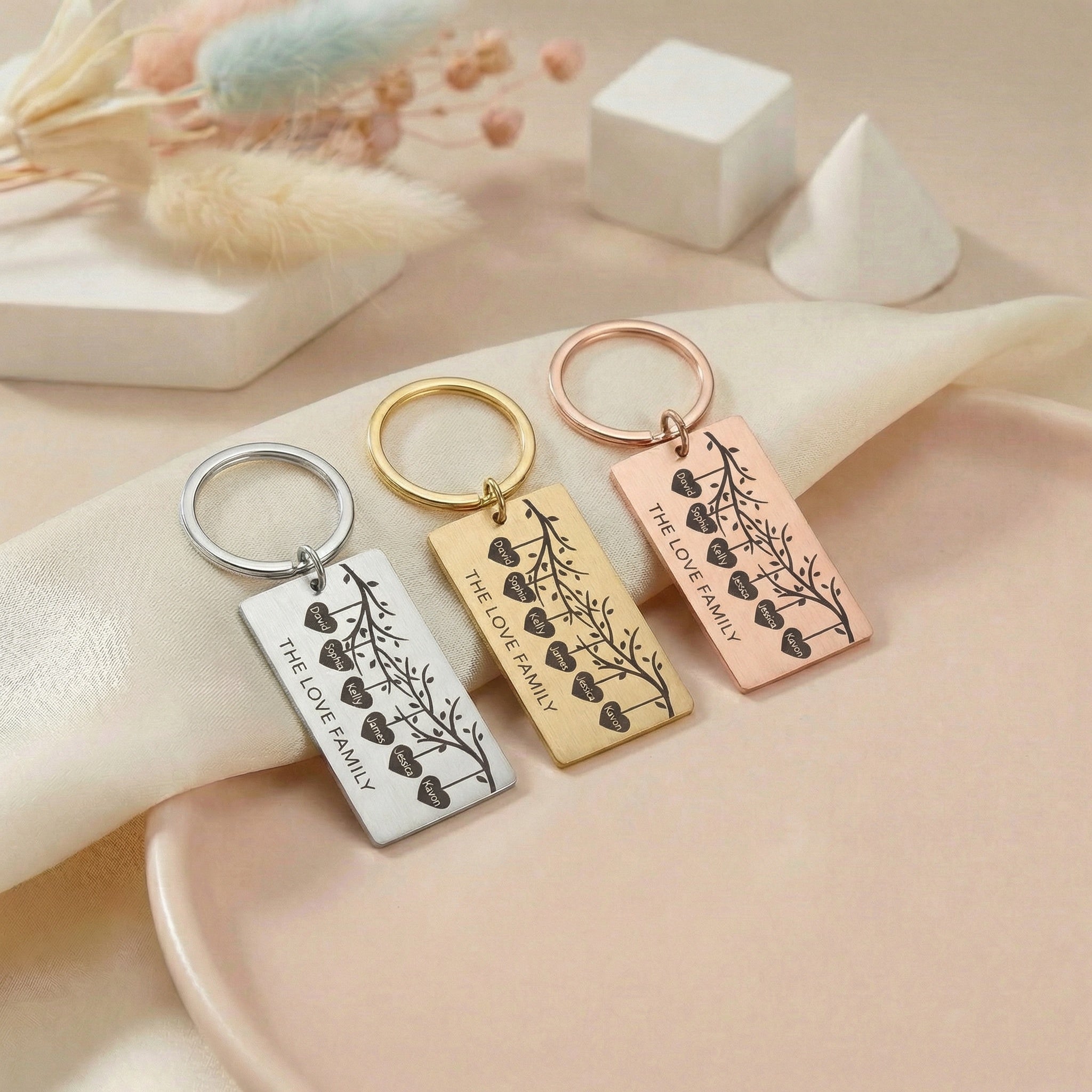 Egyedi gravírozható csáldi kulcstartó saját névvel,családfával