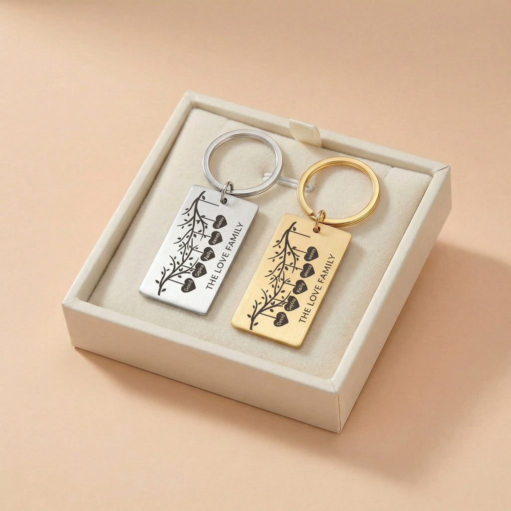 Egyedi gravírozható csáldi kulcstartó saját névvel,családfával