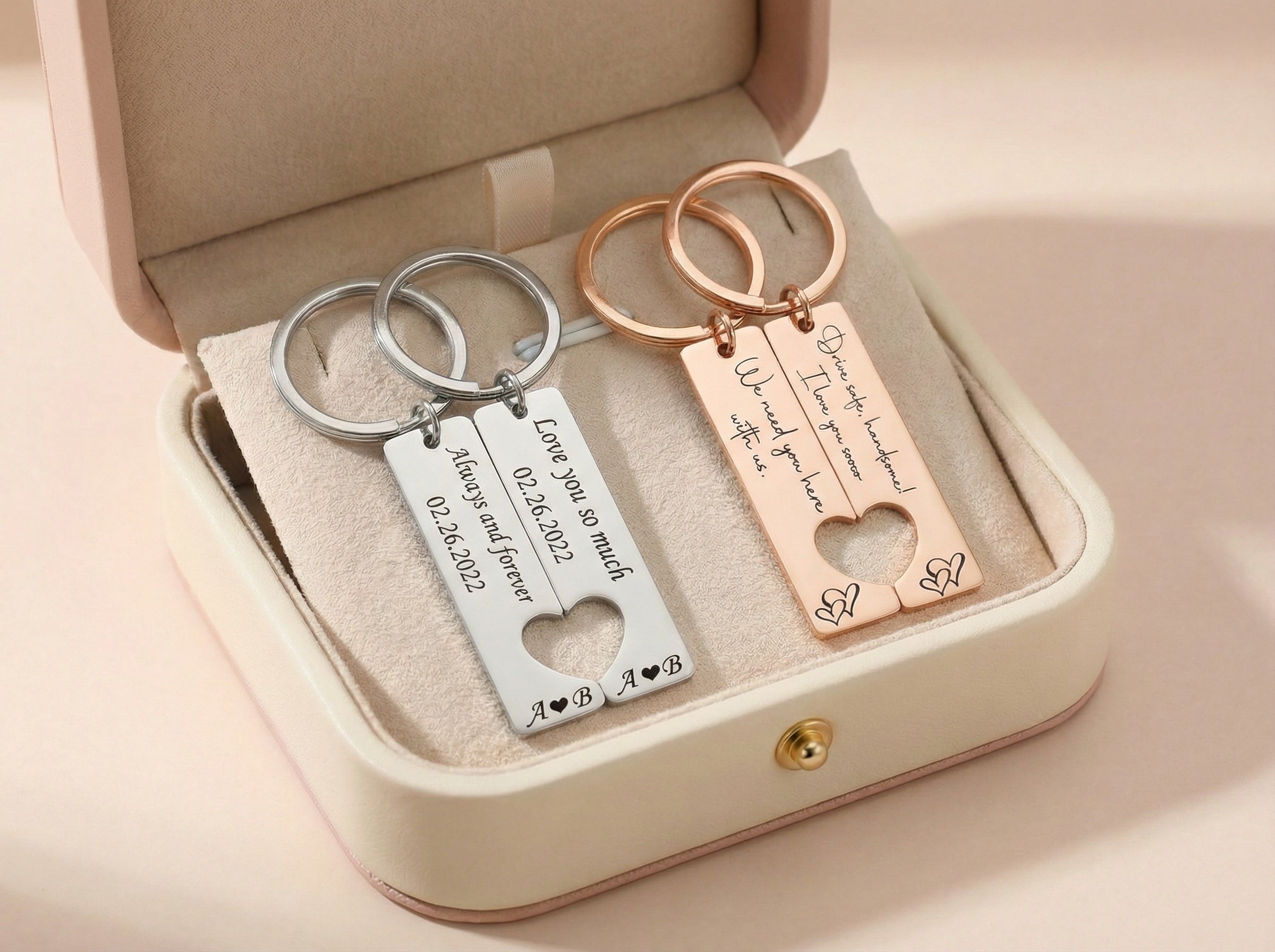Egyedi gravírozott páros kulcstartó saját üzenettel,névvel,monogrammal