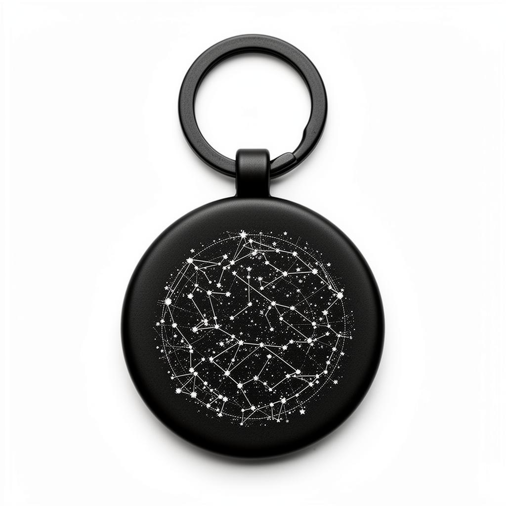 Black star map keychain with white constellation engraving
