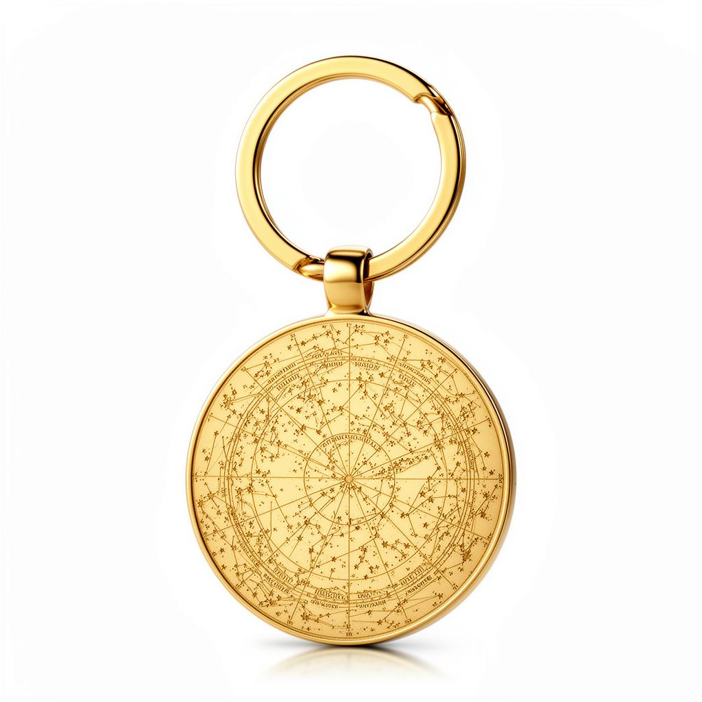 Gold star map keychain with constellation engraving